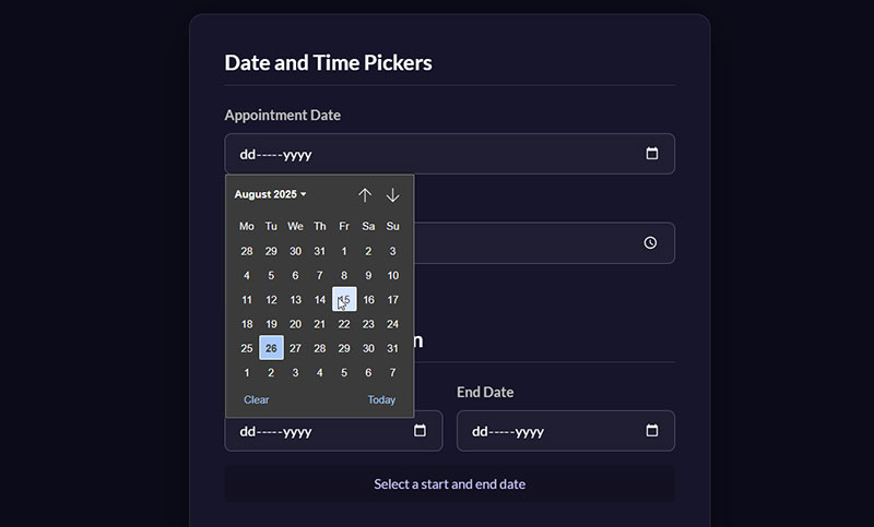 Date and Time Pickers