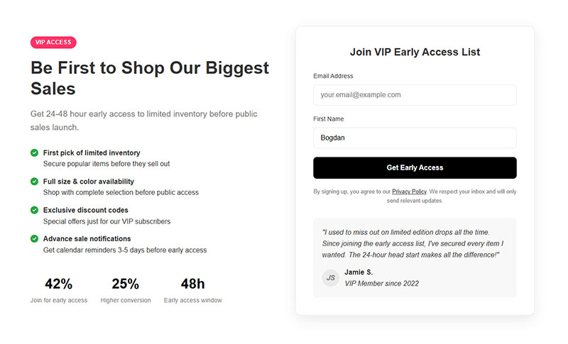 Early Access to Sales