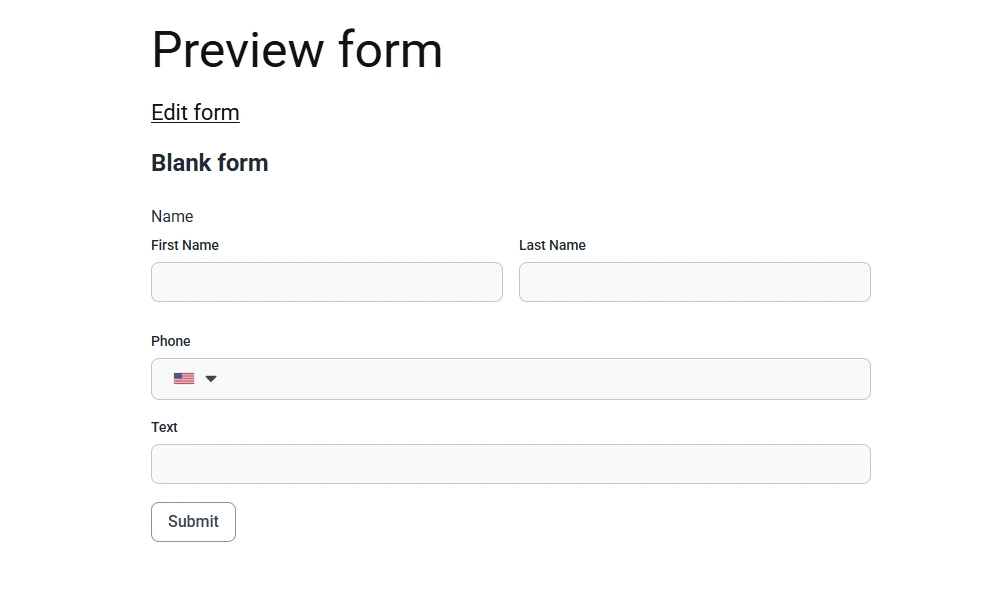 Preview window showing a simple contact form created in IvyForms.