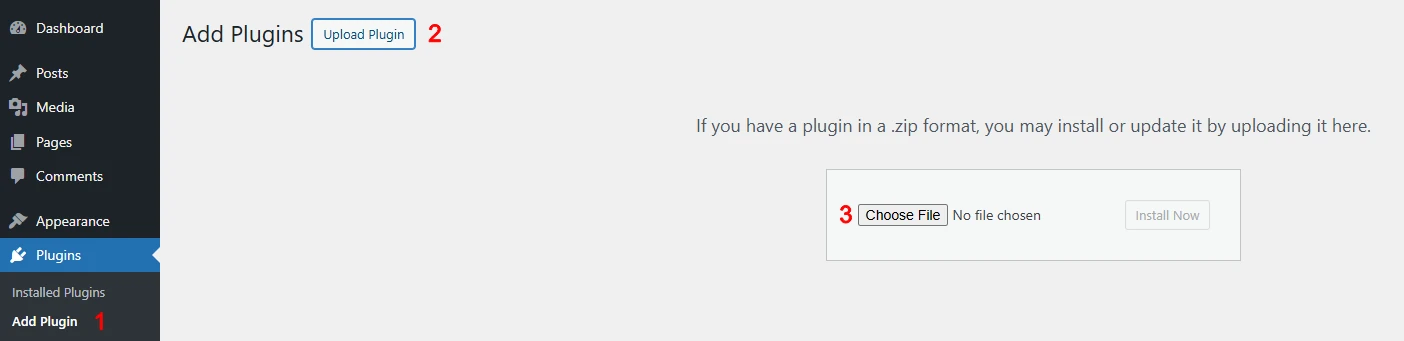 Upload plugin ZIP interface in WordPress with ivyforms.zip selected for installation.