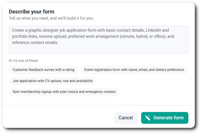 Describe your form popup with a job application prompt in IvyForms