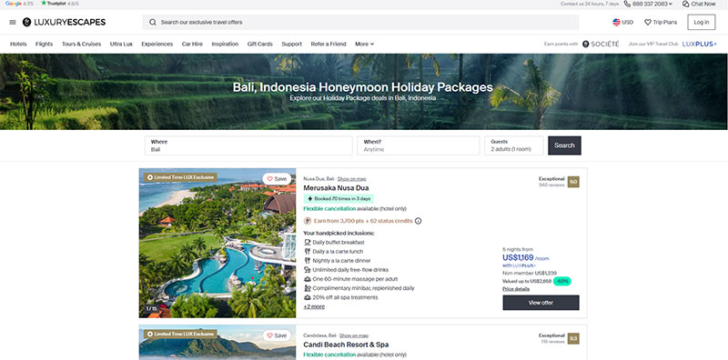 Destination-Specific Landing Pages