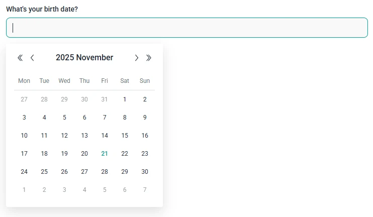 Front-end view of a Date field in an IvyForms form showing a date picker.