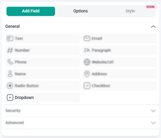 IvyForms field list with the Dropdown field highlighted and other fields grayed out in the panel.