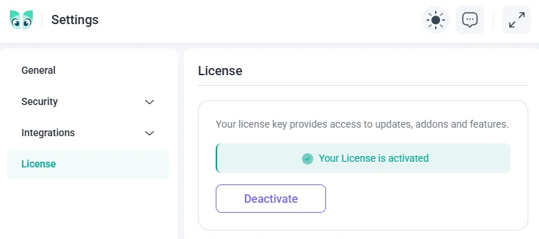 IvyForms license settings after activation with a hidden key and a Deactivate button.
