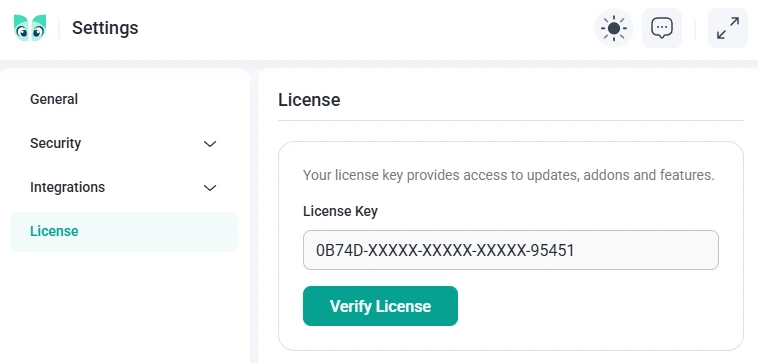 License field with a key entered and the Verify license button in IvyForms settings.