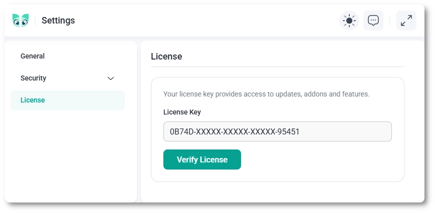 License field with a key entered and the Verify license button in IvyForms settings