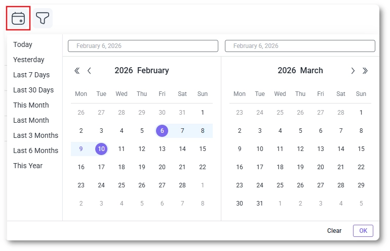 Date range picker used to filter form entries by submission date