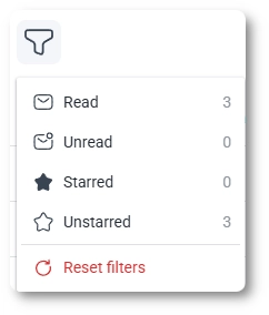 Filter menu used to show read, unread, starred, and unstarred form entries