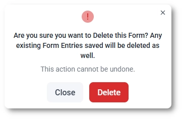 Confirmation dialog shown when deleting a form in IvyForms