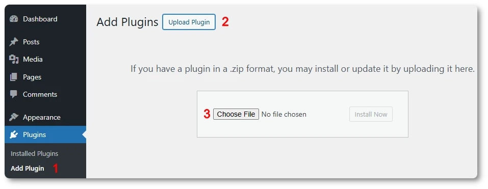 Upload plugin ZIP interface in WordPress with ivyforms.zip selected for installation.