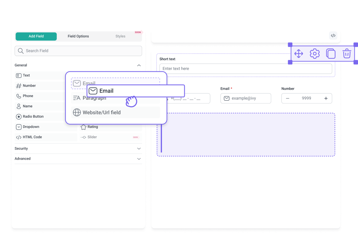 IvyForms drag and drop feature illustration