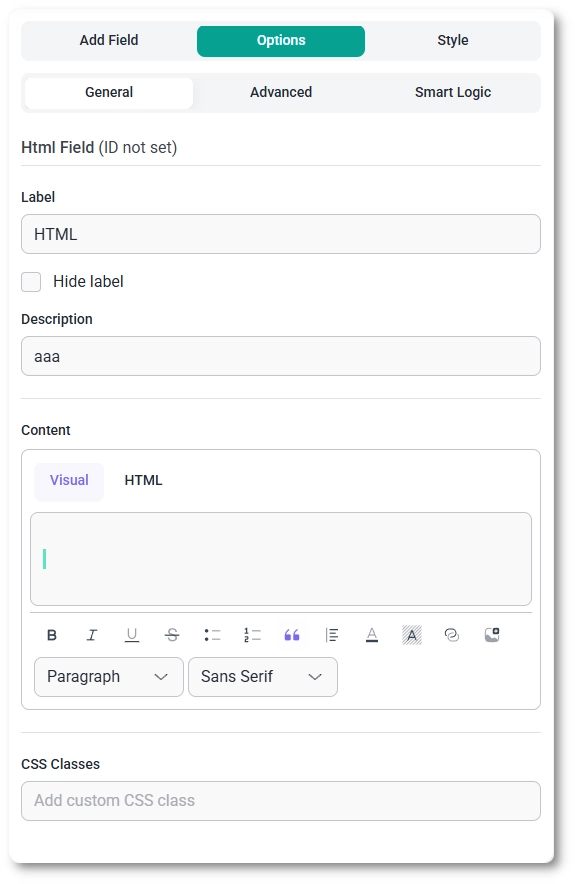 IvyForms field list with Text field active and other fields grayed out.