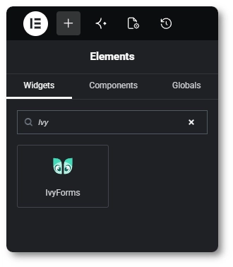 The IvyForms widget in the Elementor Elements panel