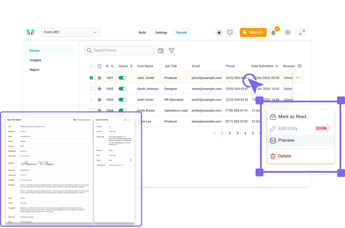 ivyforms entry management feature