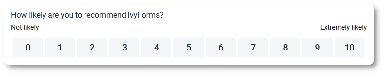 NPS field on the front end showing a 0 to 10 scale with endpoint labels