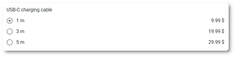 Product field on the front end shown as an inline list with prices