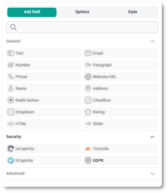 Security category in IvyForms with the GDPR field highlighted