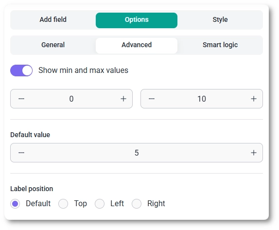 Advanced options tab for the Slider field in IvyForms
