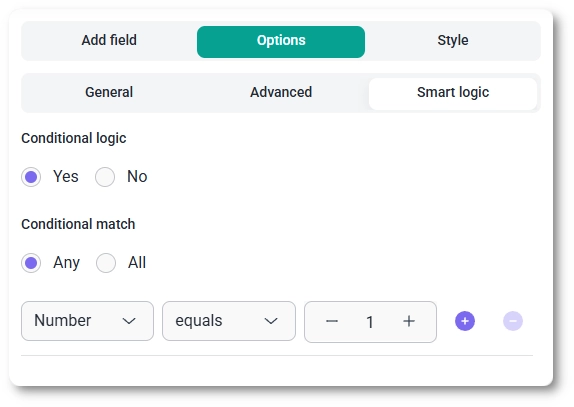 Smart logic settings for the Slider field in IvyForms
