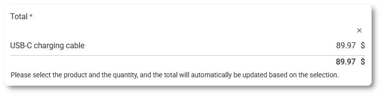 Total field on the front end showing a payment summary and the amount due