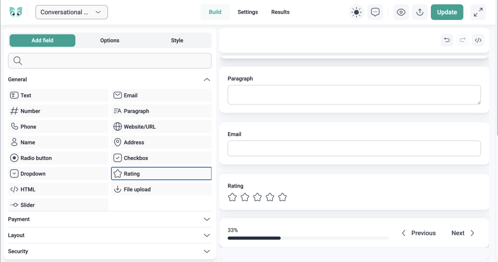 IvyForms conversational form field layout