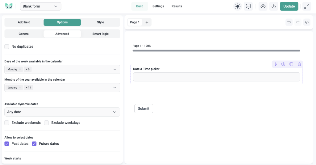 ivyforms date and time field