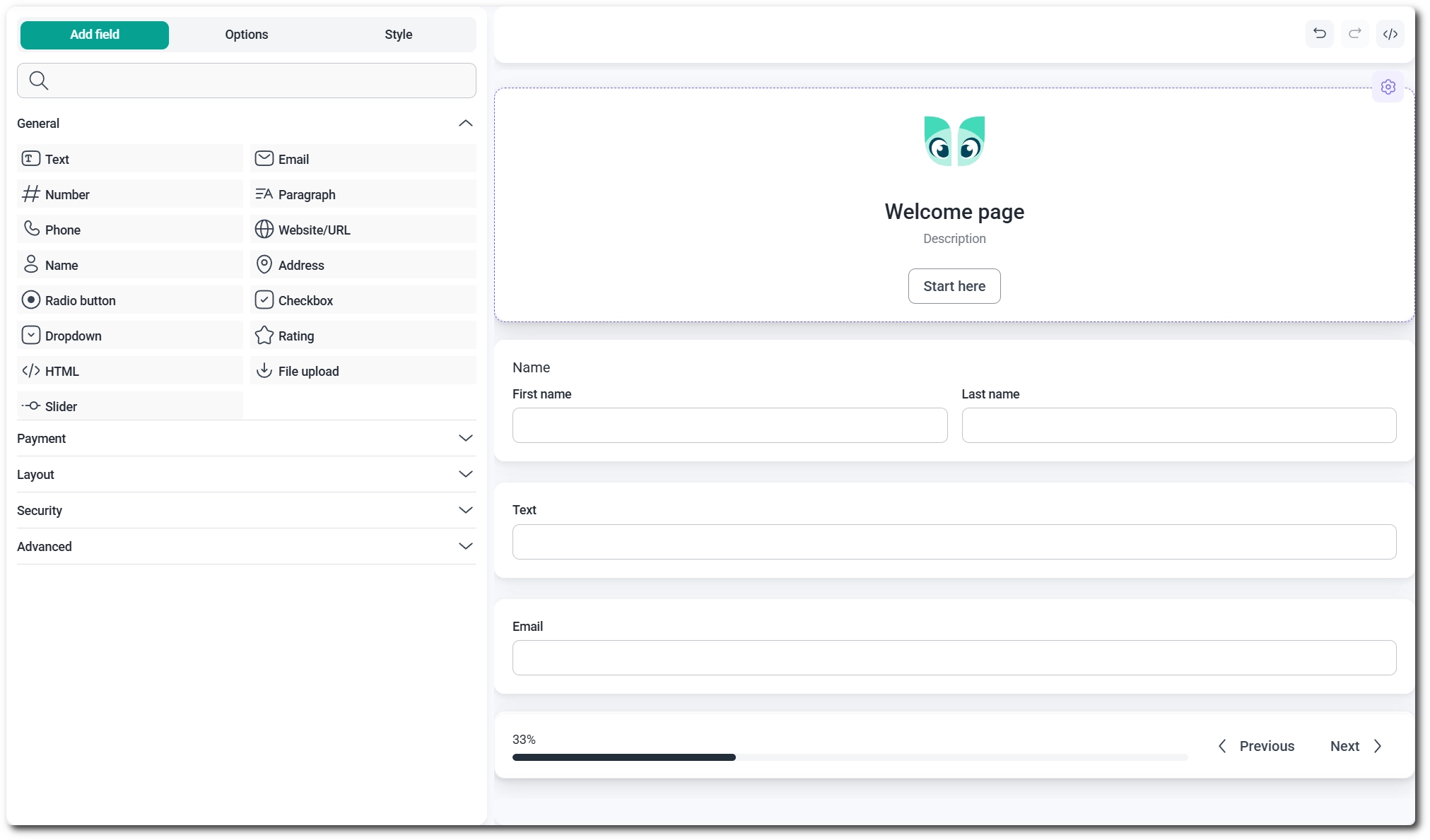 Build screen of a new conversational form in IvyForms