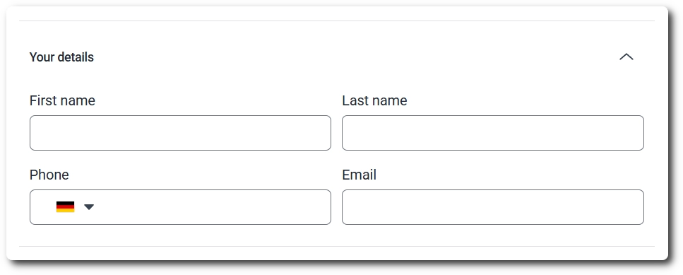 Sections field on the front end grouping name, phone, and email fields together