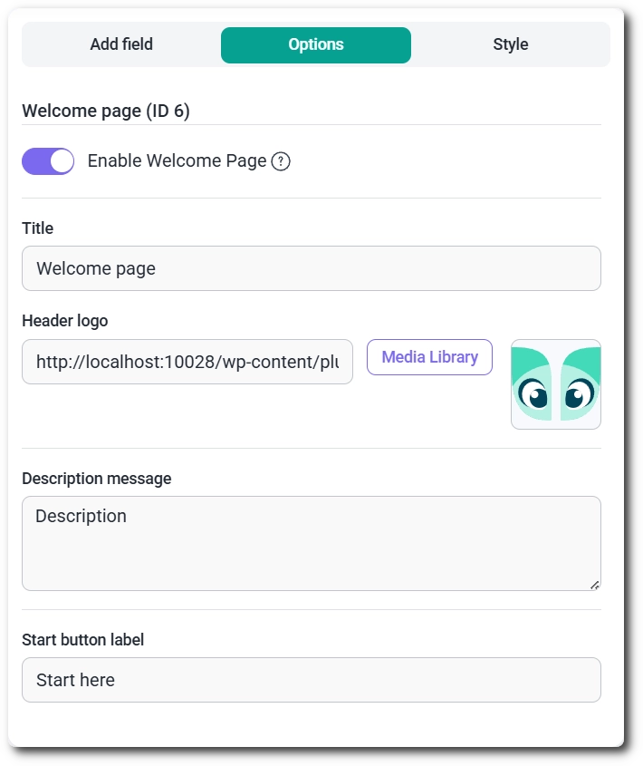 Welcome step settings panel in an IvyForms conversational form