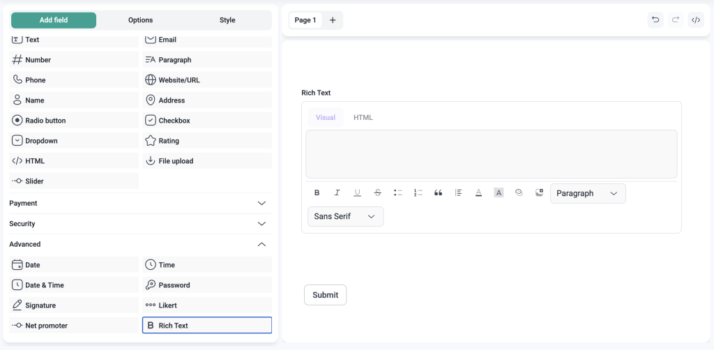 ivyforms rich text field