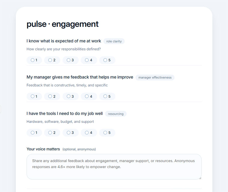 Engagement and Manager Feedback Questions