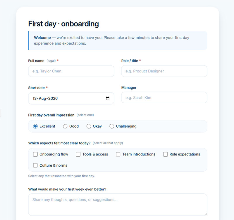 First Day Questions
