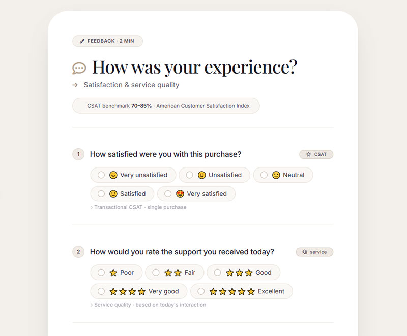Satisfaction and Service Quality Questions