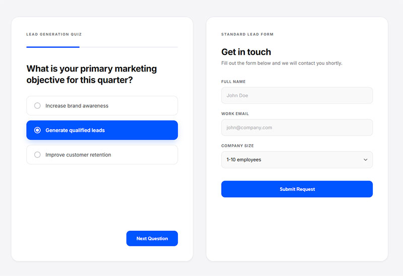 Lead Generation Quiz vs Standard Lead Form