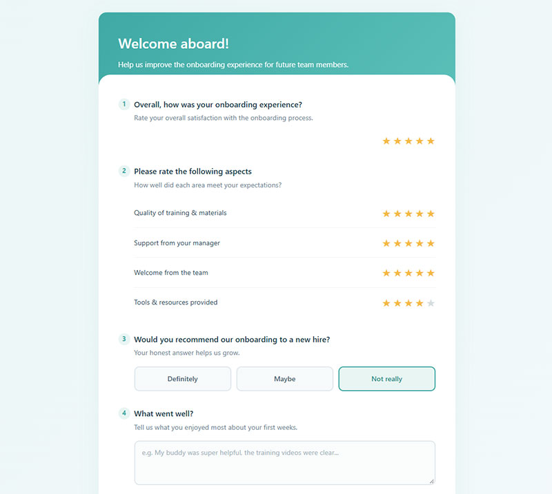 Onboarding Feedback Form Example