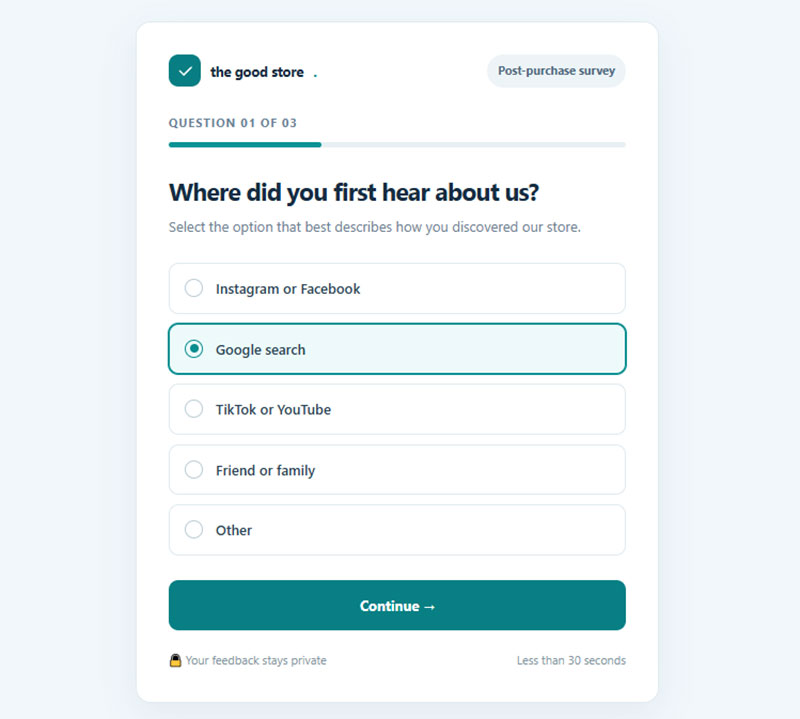 How many questions can a post-purchase survey hold before response drops