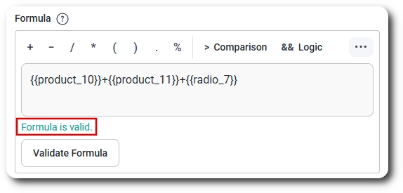 Valid formula confirmation after clicking Validate Formula in IvyForms