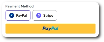 Payment Method field offering two payment methods as selectable buttons